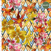 Geometric Ground Lily Patterned Digital Printed Fabric